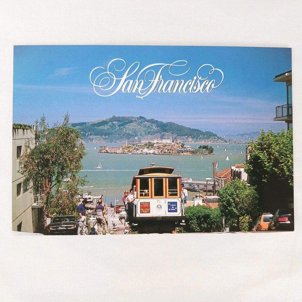 California Postcard San Francisco Hyde Street Hill, Cable Car Photo Vintage
